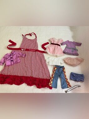 American Girl Bundle Striped Apron Dress Pants Dress Shorts T shirt